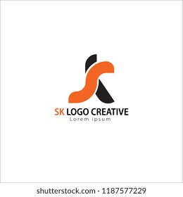 Initial Letter SK Linked Circle Lowercase Logo Black orange Icon Design Template Element.you can change the color