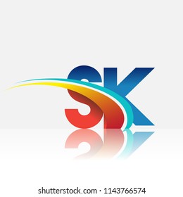 initial letter SK logotype company name colored red and blue and swoosh design. vector logo for business and company identity.
