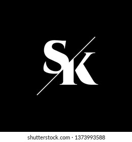Initial Letter SK Monogram Sliced. Logo template isolated on black background