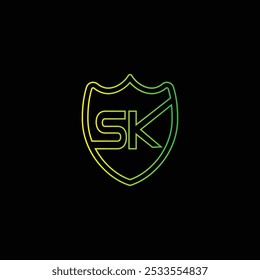 initial letter SK shield logo with wing vector illustration