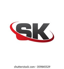initial letter SK swoosh ring company logo red black