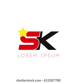 Initial letter sk yellow star logo red black