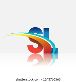 initial letter SL logotype company name colored red and blue and swoosh design. vector logo for business and company identity.
