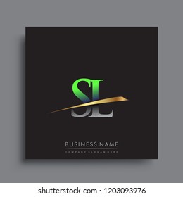 initial letter SL logotype company name colored green and gold swoosh design. vector logo for business and company