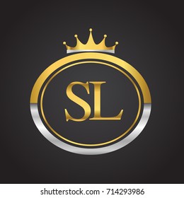 initial letter SL logotype company name with oval shape and crown, gold and silver color. vector logo for business and company identity.