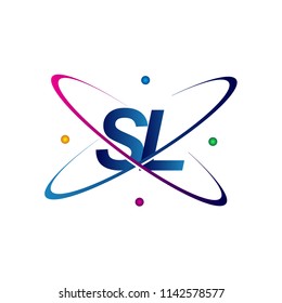 initial letter SL logotype science icon colored blue, red, green and yellow swoosh design. vector logo for business and company identity.
