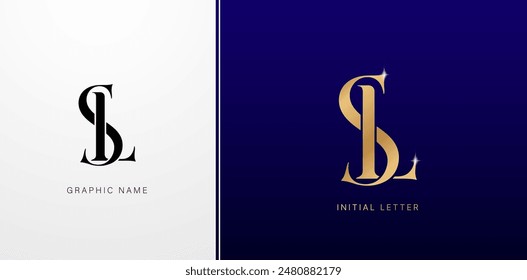 Initial letter SL or LS logo with gold and blue color for business and company identity, business cards elements, branding company identity, advertisement material golden foil papers, collage printing