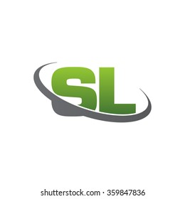 initial letter SL swoosh ring company logo green gray