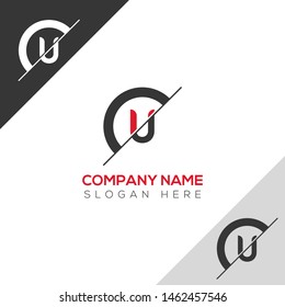 Initial Letter sliced u uppercase modern logo design template elements. red letter Isolated on black white grey background. Suitable for business, consulting group company.