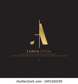 Initial letter a sliced vertical uppercase modern logo design template elements. Gold letter Isolated on black  background. Suitable for business, fashion group company.