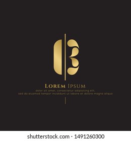 Initial letter  sliced vertical uppercase modern logo design template elements. Gold letter Isolated on black  background. Suitable for business, fashion group company.