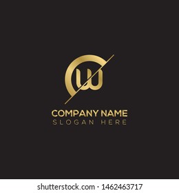 Initial Letter sliced w uppercase modern logo design template elements. Gold letter Isolated on black background. Suitable for business, consulting group company.