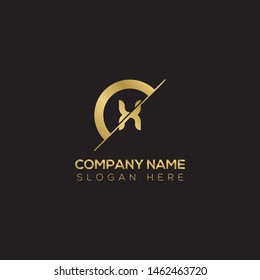 Initial Letter sliced x uppercase modern logo design template elements. Gold letter Isolated on black background. Suitable for business, consulting group company.