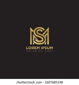 Initial Letter SM linked uppercase overlap modern gold logo vector design template. Suitable for business, consulting group company.