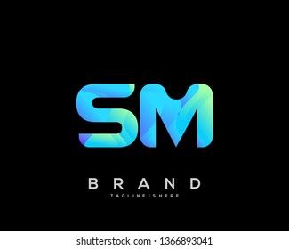 Initial letter SM logo with colorful background, letter combination logo design for creative industry, web, business and company. - Vector