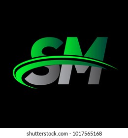 initial letter SM logotype company name colored green and black swoosh design. vector logo for business and company identity.