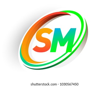 initial letter SM logotype company name colored orange and green circle and swoosh design, modern logo concept. vector logo for business and company identity.