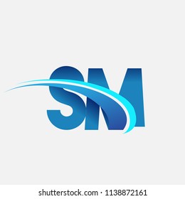 initial letter SM logotype company name colored blue and swoosh design. vector logo for business and company identity.