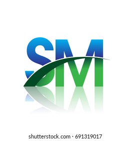 initial letter SM logotype company name colored blue and green swoosh design. vector logo for business and company identity.

