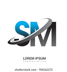 initial letter SM logotype company name colored blue and grey swoosh design. logo design for business and company identity.
