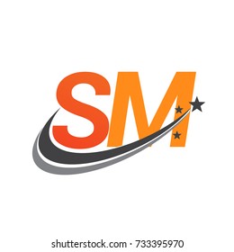 initial letter SM logotype company name colored orange and grey swoosh star design. vector logo for business and company identity.