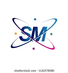 initial letter SM logotype science icon colored blue, red, green and yellow swoosh design. vector logo for business and company identity.

