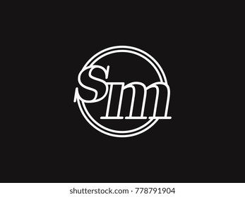 Initial letter sm lowercase outline inside the circle logo template white on black background
