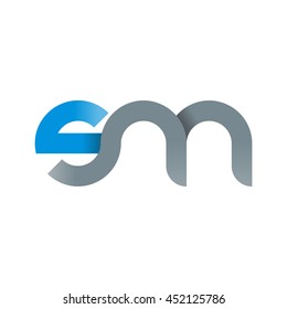 initial letter sm modern linked circle round lowercase logo blue gray