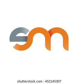 initial letter sm modern linked circle round lowercase logo orange gray