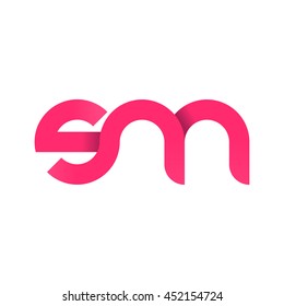 initial letter sm modern linked circle round lowercase logo pink