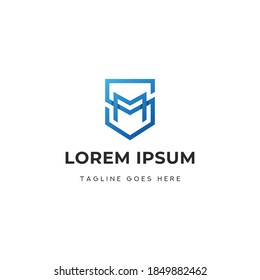 Letra inicial SM con diseño de plantilla de icono con logotipo de escudo