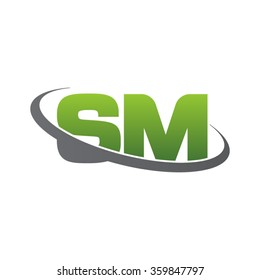 initial letter SM swoosh ring company logo green gray