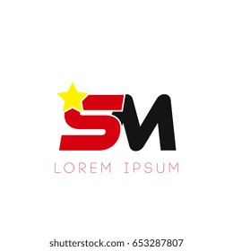 Initial letter sm yellow star logo red black