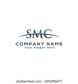 Initial letter SMC, overlapping movement swoosh horizon logo company design inspiration in blue and grey color vector
