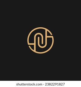 Initial letter SN linked circle logo monogram black background,
