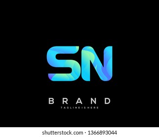 Initial letter SN logo with colorful background, letter combination logo design for creative industry, web, business and company. - Vector