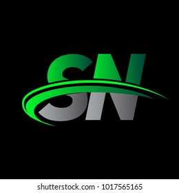 initial letter SN logotype company name colored green and black swoosh design. vector logo for business and company identity.
