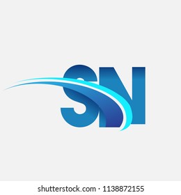 initial letter SN logotype company name colored blue and swoosh design. vector logo for business and company identity.