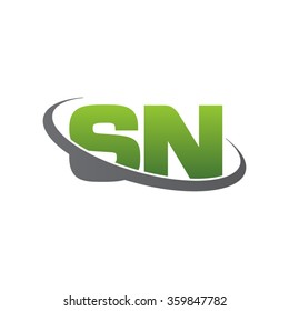 initial letter SN swoosh ring company logo green gray