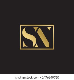 Initial letter sn uppercase modern logo design template elements. Gold letter Isolated on black  background. Suitable for business, consulting group company.