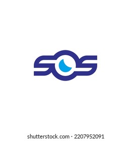 Initial Letter SOS Logo mit blauem Auge Design Vektorvorlage. Vektorgrafik des kreativen abstrakten SOS-Logo-Designs