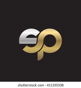 initial letter sp linked round lowercase logo gold silver black background