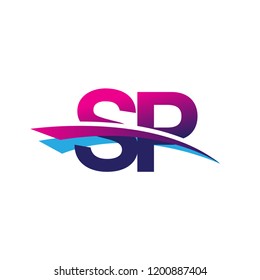 initial letter SP logotype company name colored blue and magenta swoosh design. vector logo for business and company