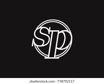 Initial letter sp lowercase outline inside the circle logo template white on black background