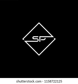 Initial letter SP PS minimalist art monogram shape logo, white color on black background.