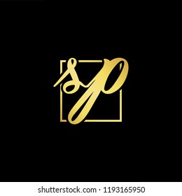 Initial letter SP PS minimalist art monogram shape logo, gold color on black background