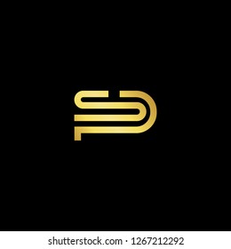 Initial letter SP PS minimalist art logo, gold color on black background.