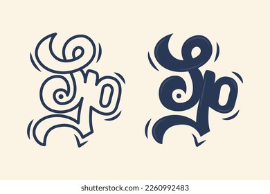 Initial Letter Sp Signature Minimalist Logotype. outline and bold shape style logo design template. blue color subject isolated on soft pink background. curve rounded.