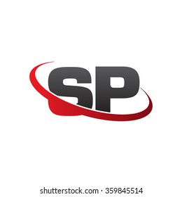 initial letter SP swoosh ring company logo red black