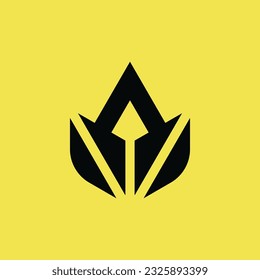 initial letter A with spear arrow and leaf logo